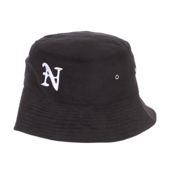 NAHMIAS Corduroy Bucket Hat Size One Size Black Cotton Logo Letter Embroidered - Picture 3 of 6